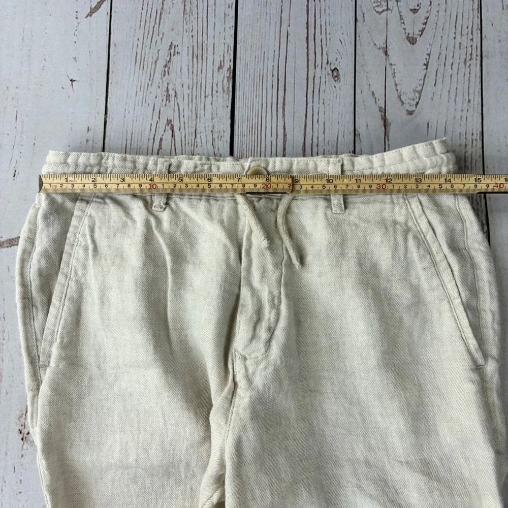 Zara Linen Blend Tapered Pants Oatmeal Beige Drawstring Waist Size 30